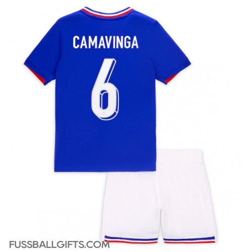 Frankreich Eduardo Camavinga #6 Fußballbekleidung Heimtrikot Kinder EM 2024 Kurzarm (+ kurze hosen)